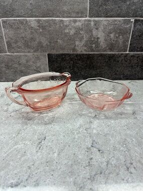Vintage Pink Depression Glass Creamer and Sugar Set